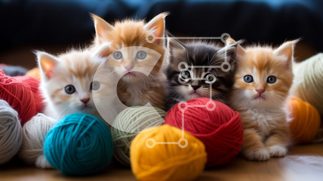 Σετ των 2 Intra Συλλεκτικό Ξύλινο Παζλ Plywood  4mm - Ομάδα γατάκια με πολύχρωμο νήμα Σε Ξύλινο Κουτί - Διαστάσεις: 10x10 cm – 25 κομμάτια