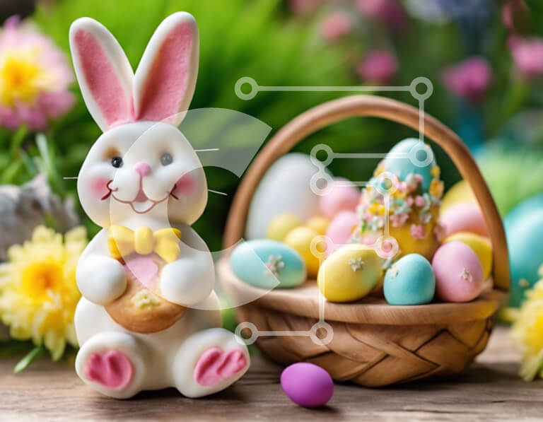 Intra Συλλεκτικό Ξύλινο Παζλ Plywood  4mm - Πασχαλινό λαγουδάκι με πολύχρωμο καλάθι αυγών Σε Ξύλινο Κουτί - Διαστάσεις: 10x10 cm – 25 κομμάτια