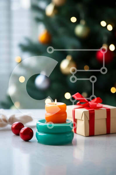 Intra Συλλεκτικό Ξύλινο Παζλ Plywood  4mm - Γιορτινό τραπέζι με πολύχρωμα κεριά και κουτί δώρου Σε Ξύλινο Κουτί - Διαστάσεις: 10x10 cm – 25 κομμάτια