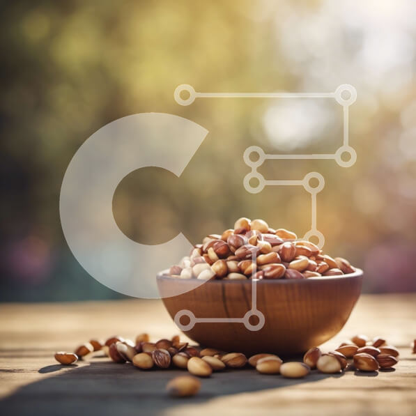 Σετ των 2 Intra Συλλεκτικό Ξύλινο Παζλ Plywood  4mm - Μπολ με ωμά αμύγδαλα σε ξύλινο τραπέζι με φως του ήλιου Σε Ξύλινο Κουτί - Διαστάσεις: 10x10 cm – 25 κομμάτια