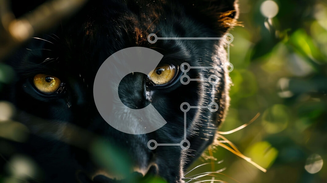 Intra Συλλεκτικό Ξύλινο Παζλ Plywood  4mm - Κοντινό πλάνο του προσώπου ενός μαύρου πάνθηρα με φωτεινά κίτρινα μάτια Σε Ξύλινο Κουτί - Διαστάσεις: 10x10 cm – 25 κομμάτια