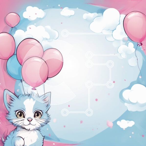 Intra Συλλεκτικό Ξύλινο Παζλ Plywood  4mm - Χαριτωμένο γατάκι με μπαλόνια σε ροζ και μπλε φόντο Σε Ξύλινο Κουτί - Διαστάσεις: 10x10 cm – 25 κομμάτια