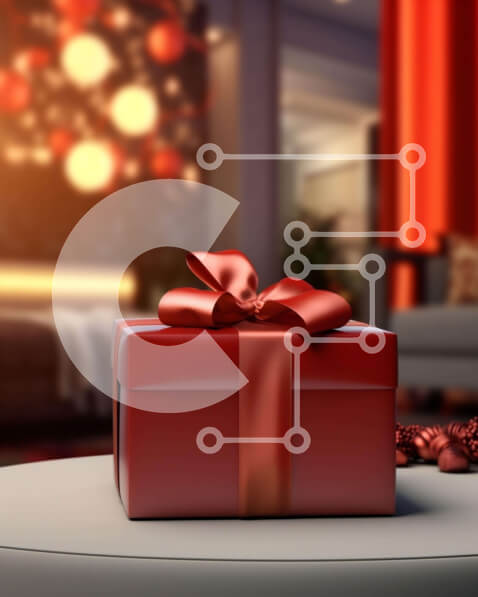 Intra Συλλεκτικό Ξύλινο Παζλ Plywood  4mm - Κόκκινο κουτί δώρου στο σαλόνι με χριστουγεννιάτικα στολίδια Σε Ξύλινο Κουτί - Διαστάσεις: 10x10 cm – 25 κομμάτια