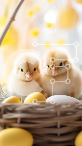 Σετ των 2 Intra Συλλεκτικό Ξύλινο Παζλ Plywood  4mm - Δύο μικροί νεοσσοί σε ένα καλάθι με κίτρινα αυγά Σε Ξύλινο Κουτί - Διαστάσεις: 10x10 cm – 25 κομμάτια