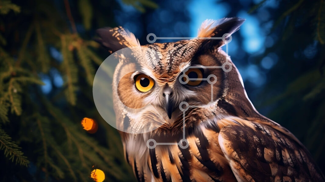 Σετ των 2 Intra Συλλεκτικό Ξύλινο Παζλ Plywood  4mm - Κοντινό πλάνο μιας κουκουβάγιας σκαρφαλωμένης σε κλαδιά δέντρων Σε Ξύλινο Κουτί - Διαστάσεις: 10x10 cm – 25 κομμάτια