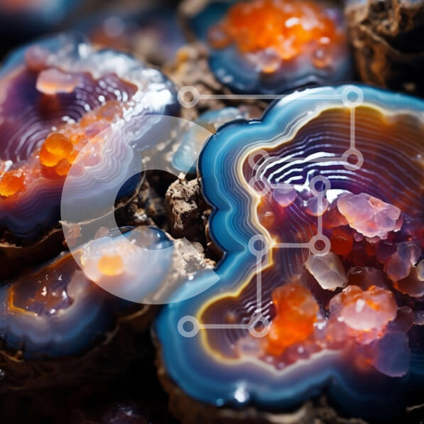 Intra Συλλεκτικό Ξύλινο Παζλ Plywood  4mm - Κοντινή όψη του πολύχρωμου βράχου αχάτη Σε Ξύλινο Κουτί - Διαστάσεις: 10x10 cm – 25 κομμάτια