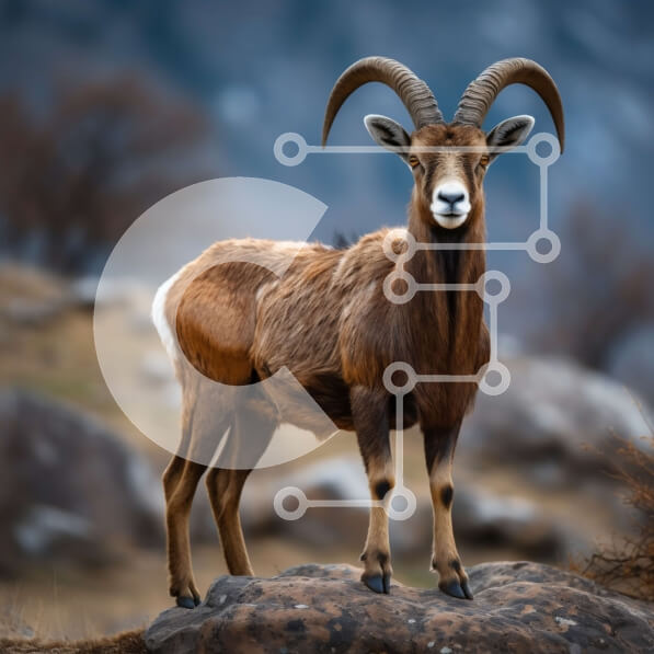 Intra Συλλεκτικό Ξύλινο Παζλ Plywood  4mm - Μεγαλοπρεπή καφέ πρόβατα σε ένα βραχώδες βουνό Σε Ξύλινο Κουτί - Διαστάσεις: 10x10 cm – 25 κομμάτια