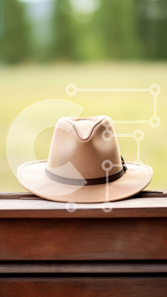 Intra Συλλεκτικό Ξύλινο Παζλ Plywood  4mm - Μαύρο καπέλο σε ξύλινη επιφάνεια με θολό φόντο Σε Ξύλινο Κουτί - Διαστάσεις Puzzle: 10x10 cm – 25 κομμάτια