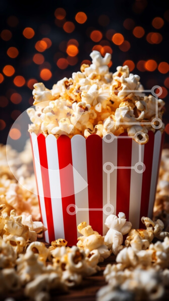 Intra Συλλεκτικό Ξύλινο Παζλ Plywood  4mm - Κόκκινο και λευκό ριγέ κουβά Popcorn με γέμιση ποπ κορν σε ξύλινη επιφάνεια Σε Ξύλινο Κουτί - Διαστάσεις: 10x10 cm – 25 κομμάτια