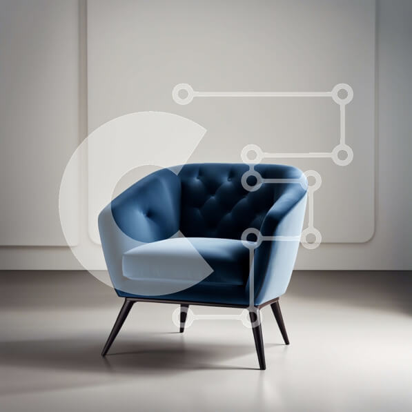 Intra Συλλεκτικό Ξύλινο Παζλ Plywood  4mm - Κομψή πολυθρόνα μπλε βελούδινη με ξύλινο σκελετό και χρυσές πινελιές Σε Ξύλινο Κουτί - Διαστάσεις Puzzle: 10x10 cm – 25 κομμάτια