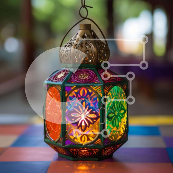 Intra Συλλεκτικό Ξύλινο Παζλ Plywood  4mm - Πολύχρωμο φανάρι σε ένα υπαίθριο τραπέζι Σε Ξύλινο Κουτί - Διαστάσεις Puzzle: 10x10 cm – 25 κομμάτια