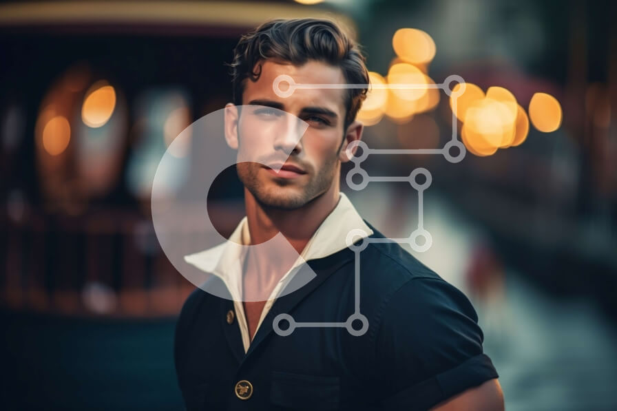 Intra Συλλεκτικό Ξύλινο Παζλ Plywood  4mm - Σοβαρός άνθρωπος στο δρόμο τη νύχτα με ρόδα λούνα παρκ σε απόσταση Σε Ξύλινο Κουτί - Διαστάσεις Puzzle: 10x10 cm – 25 κομμάτια