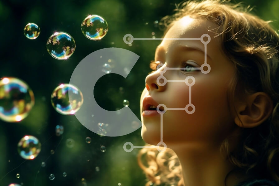 Intra Συλλεκτικό Ξύλινο Παζλ Plywood  4mm - Αξιολάτρευτη εικόνα ενός νεαρού κοριτσιού σε ένα πράσινο χωράφι με φυσαλίδες Σε Ξύλινο Κουτί - Διαστάσεις Puzzle: 10x10 cm – 25 κομμάτια