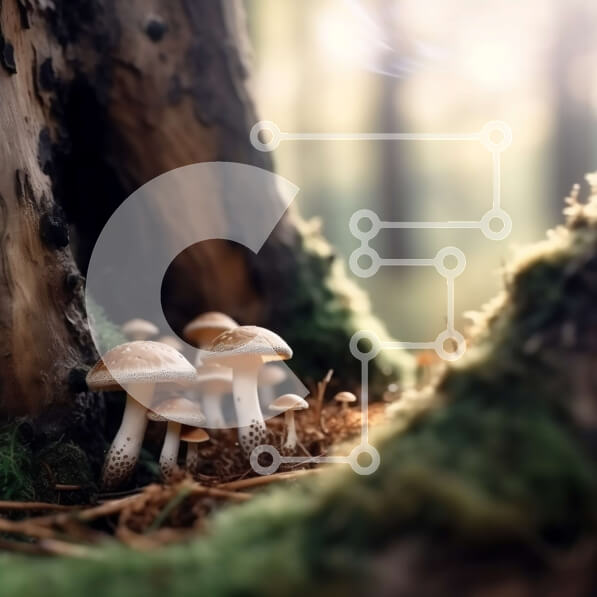 Intra Συλλεκτικό Ξύλινο Παζλ Plywood  4mm - Γαλήνια εικόνα των μανιταριών που αναπτύσσονται στο δάσος Σε Ξύλινο Κουτί - Διαστάσεις: 10x10 cm – 25 κομμάτια