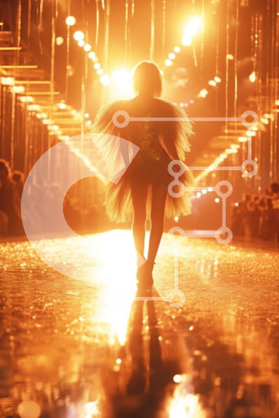 Intra Συλλεκτικό Ξύλινο Παζλ Plywood  4mm - Αιθέρια ομορφιά του μοντέλου με μεταλλικό φόρεμα με ρέοντα φτερά στον διάδρομο Σε Ξύλινο Κουτί - Διαστάσεις Puzzle: 10x10 cm – 25 κομμάτια