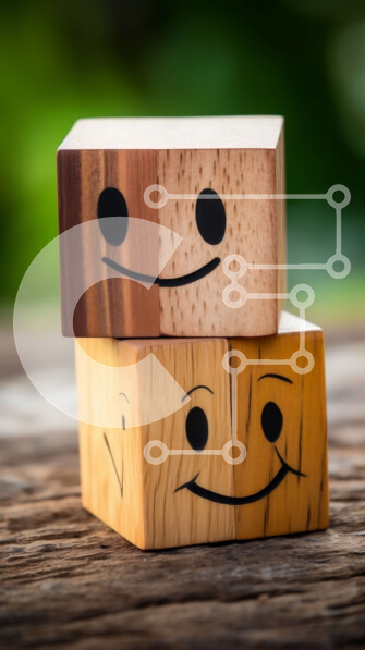 Intra Συλλεκτικό Ξύλινο Παζλ Plywood  4mm - Ξύλινοι μπλοκ με χαμογελαστά πρόσωπα σε ξύλινο τραπέζι Σε Ξύλινο Κουτί - Διαστάσεις: 10x10 cm – 25 κομμάτια