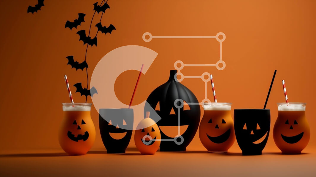 Intra Συλλεκτικό Ξύλινο Παζλ Plywood  4mm - Ποτήρια κολοκύθας αποκριών σε πορτοκαλί φόντο Σε Ξύλινο Κουτί - Διαστάσεις Puzzle: 10x10 cm – 25 κομμάτια