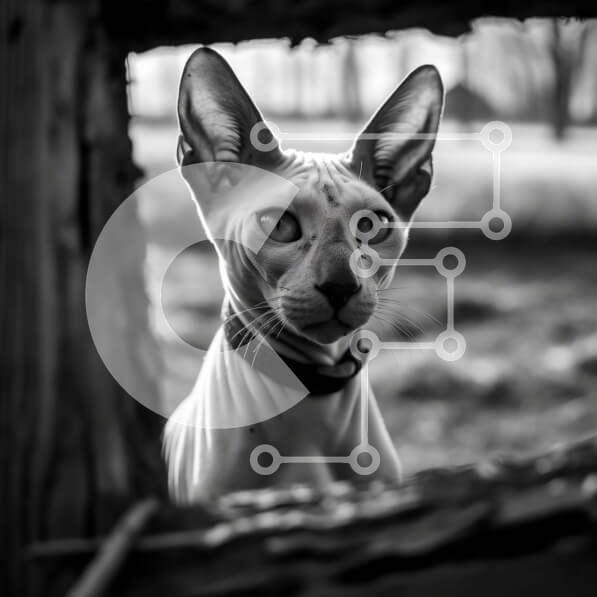 Intra Συλλεκτικό Ξύλινο Παζλ Plywood  4mm - Περίεργη ξυρισμένη γάτα που κρυφοκοιτάζει μέσα από τον ξύλινο φράχτη σε μαύρο και άσπρο Σε Ξύλινο Κουτί - Διαστάσεις: 10x10 cm – 25 κομμάτια