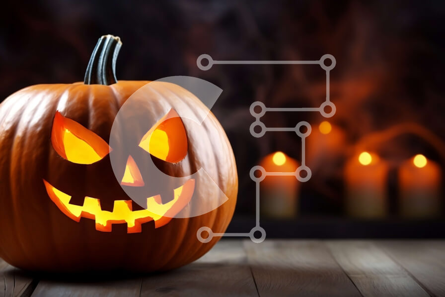 Intra Συλλεκτικό Ξύλινο Παζλ Plywood  4mm - Σκαλιστή κολοκύθα με λαμπερά φώτα Σε Ξύλινο Κουτί - Διαστάσεις Puzzle: 10x10 cm – 25 κομμάτια