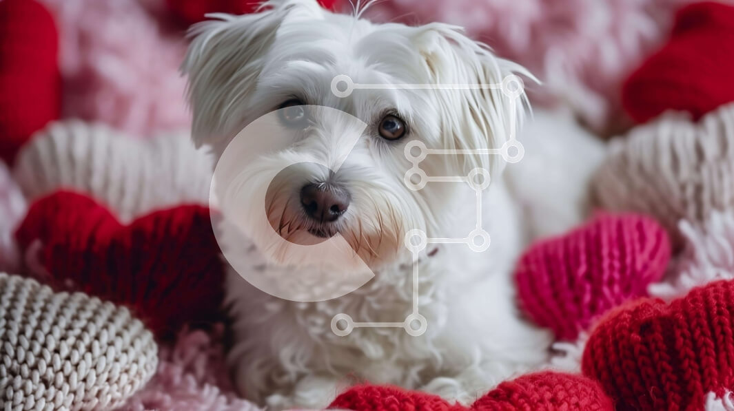 Σετ των 2 Intra Συλλεκτικό Ξύλινο Παζλ Plywood  4mm - Μικρό λευκό σκυλί σε πλεκτές κουβέρτες σε σχήμα καρδιάς Σε Ξύλινο Κουτί - Διαστάσεις: 10x10 cm – 25 κομμάτια