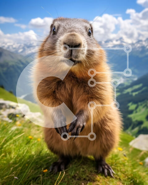 Σετ των 2 Intra Συλλεκτικό Ξύλινο Παζλ Plywood  4mm - Αξιολάτρευτο Groundhog που κοιτάζει την κάμερα σε έναν χορταριασμένο λόφο Σε Ξύλινο Κουτί - Διαστάσεις: 10x10 cm – 25 κομμάτια