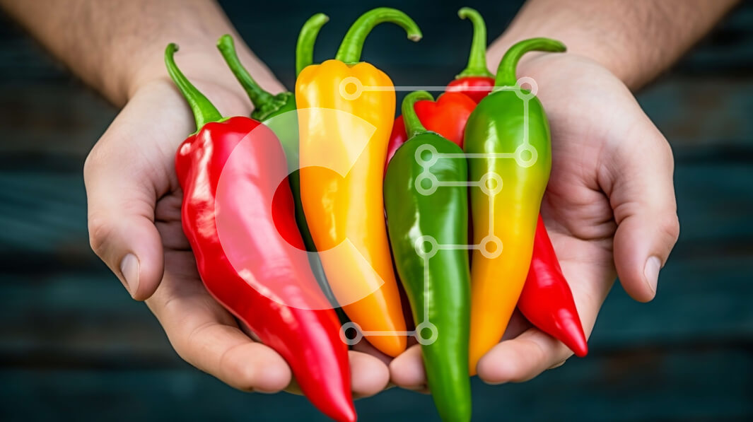 Σετ των 2 Intra Συλλεκτικό Ξύλινο Παζλ Plywood  4mm - Χέρια που κρατούν πολύχρωμες πιπεριές τσίλι Σε Ξύλινο Κουτί - Διαστάσεις: 10x10 cm – 25 κομμάτια