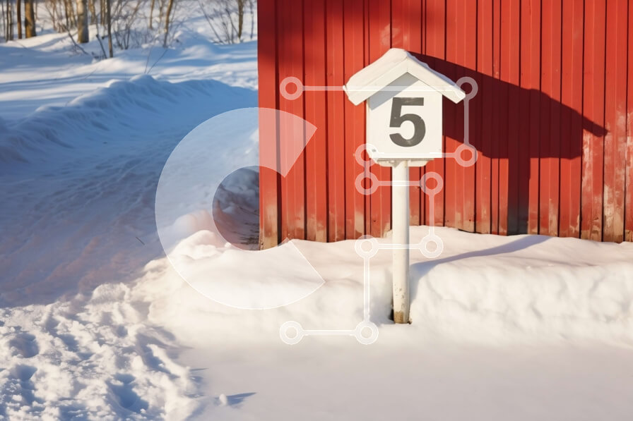 Intra Συλλεκτικό Ξύλινο Παζλ Plywood  4mm - Χιονισμένος κόκκινος αχυρώνας με λευκό αριθμό 5 Σε Ξύλινο Κουτί - Διαστάσεις: 10x10 cm – 25 κομμάτια