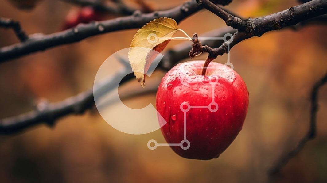 Intra Συλλεκτικό Ξύλινο Παζλ Plywood  4mm - Κόκκινο μήλο που κρέμεται από κλαδί δέντρου με φθινοπωρινά φύλλα Σε Ξύλινο Κουτί - Διαστάσεις: 10x10 cm – 25 κομμάτια