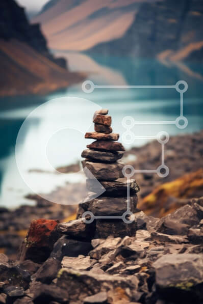 Σετ των 2 Intra Συλλεκτικό Ξύλινο Παζλ Plywood  4mm - Γαλήνια εικόνα των βράχων και της ορεινής λίμνης με τα χιονισμένα βουνά στο φόντο Σε Ξύλινο Κουτί - Διαστάσεις: 10x10 cm – 25 κομμάτια