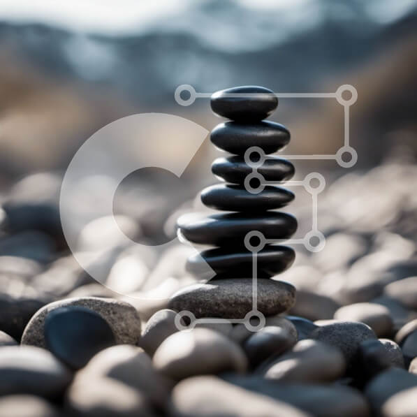 Intra Συλλεκτικό Ξύλινο Παζλ Plywood  4mm - Στοίβα από μαύρες πέτρες σε σχήμα πυραμίδας σε βραχώδες έδαφος Σε Ξύλινο Κουτί - Διαστάσεις: 10x10 cm – 25 κομμάτια