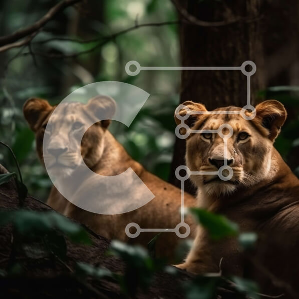 Intra Συλλεκτικό Ξύλινο Παζλ Plywood  4mm - Όμορφη εικόνα με λιονταρίνες που ξεκουράζονται στο δάσος Σε Ξύλινο Κουτί - Διαστάσεις: 10x10 cm – 25 κομμάτια