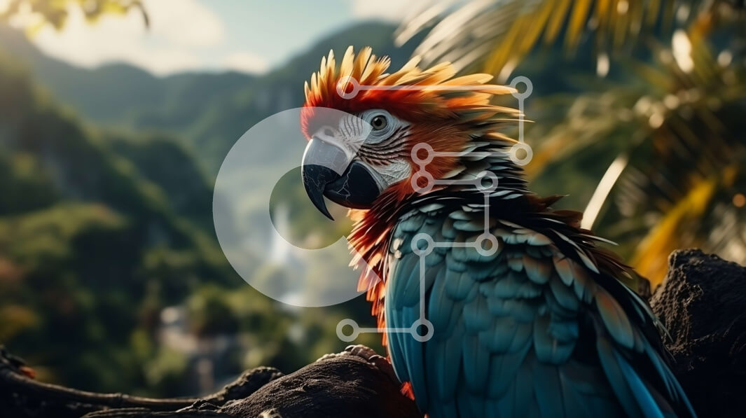 Intra Συλλεκτικό Ξύλινο Παζλ Plywood  4mm - Πολύχρωμος παπαγάλος σε κλαδί δέντρου σε καταπράσινη ζούγκλα Σε Ξύλινο Κουτί - Διαστάσεις: 10x10 cm – 25 κομμάτια