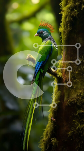 Σετ των 2 Intra Συλλεκτικό Ξύλινο Παζλ Plywood  4mm - Όμορφη εικόνα ενός πολύχρωμου πουλιού σκαρφαλωμένο σε ένα κλαδί δέντρου με ποώδη σε ένα καταπράσινο δάσος Σε Ξύλινο Κουτί - Διαστάσεις: 10x10 cm – 25 κομμάτια