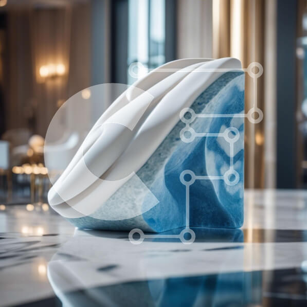 Intra Συλλεκτικό Ξύλινο Παζλ Plywood  4mm - Λευκό και μπλε γλυπτό σε μαρμάρινο πάγκο Σε Ξύλινο Κουτί - Διαστάσεις Puzzle: 10x10 cm – 25 κομμάτια