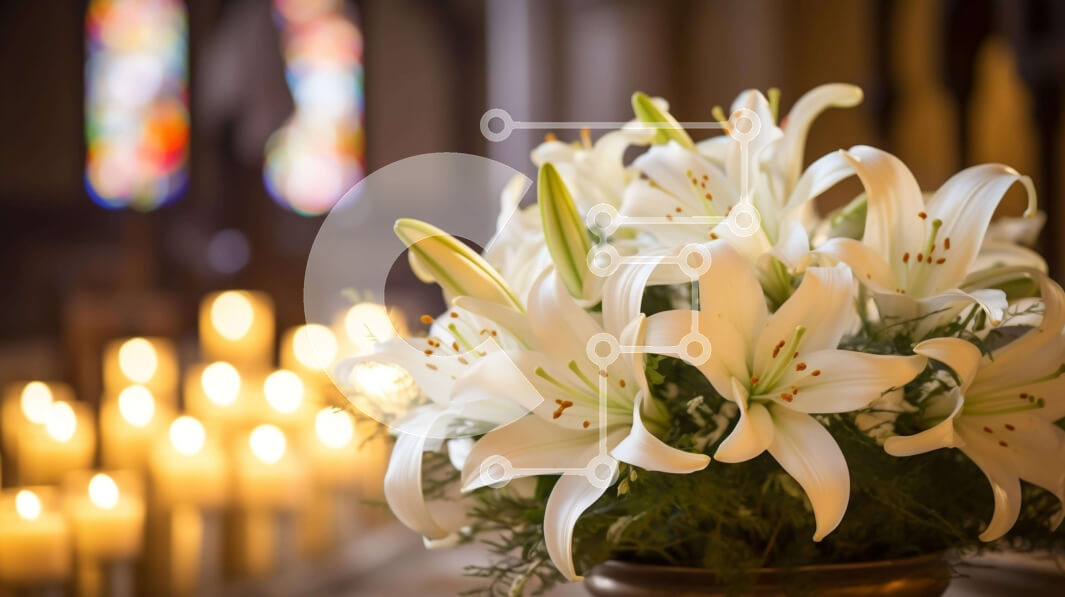 Intra Συλλεκτικό Ξύλινο Παζλ Plywood  4mm - Χρυσό βάζο με λευκούς κρίνους και αναμμένα κεριά στην εκκλησία Σε Ξύλινο Κουτί - Διαστάσεις Puzzle: 10x10 cm – 25 κομμάτια