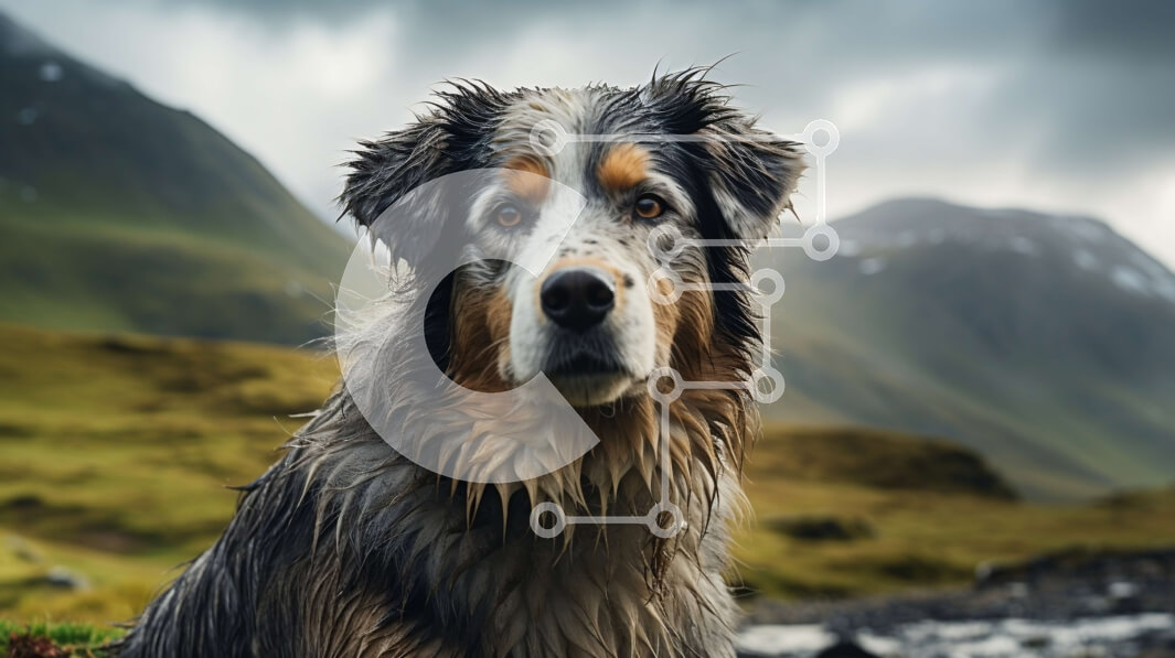 Σετ των 2 Intra Συλλεκτικό Ξύλινο Παζλ Plywood  4mm - Σκύλος που στέκεται σε βραχώδες έδαφος με βουνά καλυμμένα με ομίχλη στο βάθος Σε Ξύλινο Κουτί - Διαστάσεις: 10x10 cm – 25 κομμάτια