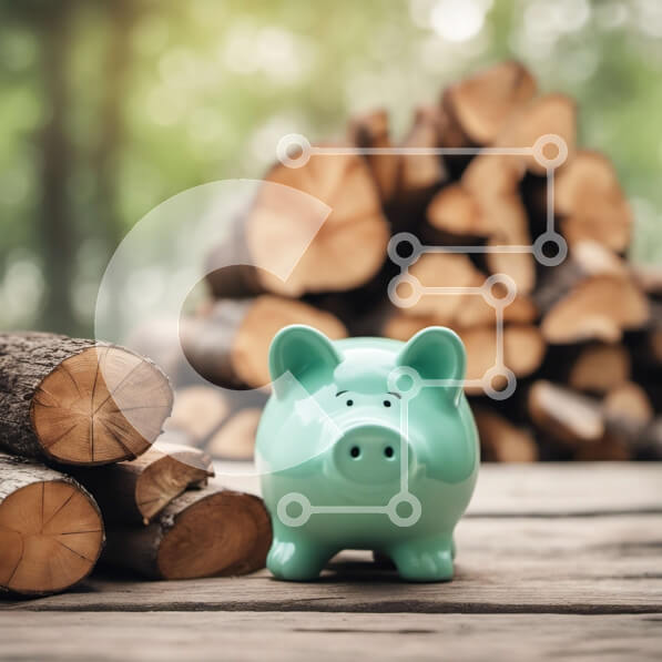 Intra Συλλεκτικό Ξύλινο Παζλ Plywood  4mm - Μπλε κεραμικός κουμπαράς σε ξύλινο τραπέζι με στοίβα καυσόξυλων Σε Ξύλινο Κουτί - Διαστάσεις: 10x10 cm – 25 κομμάτια