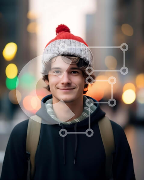 Intra Συλλεκτικό Ξύλινο Παζλ Plywood  4mm - Χαμογελαστός νεαρός άνδρας που περπατά στην πόλη Σε Ξύλινο Κουτί - Διαστάσεις Puzzle: 10x10 cm – 25 κομμάτια