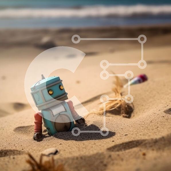 Intra Συλλεκτικό Ξύλινο Παζλ Plywood  4mm - Μικρό παιχνίδι ρομπότ που κάθεται στην παραλία με θέα στον ωκεανό Σε Ξύλινο Κουτί - Διαστάσεις: 10x10 cm – 25 κομμάτια