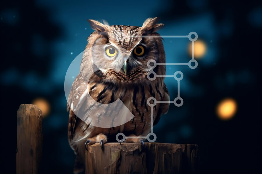 Σετ των 2 Intra Συλλεκτικό Ξύλινο Παζλ Plywood  4mm - Εκπληκτική εικόνα της κουκουβάγιας σκαρφαλωμένης σε ξύλινο κούτσουρο στο σκοτεινό δάσος Σε Ξύλινο Κουτί - Διαστάσεις: 10x10 cm – 25 κομμάτια