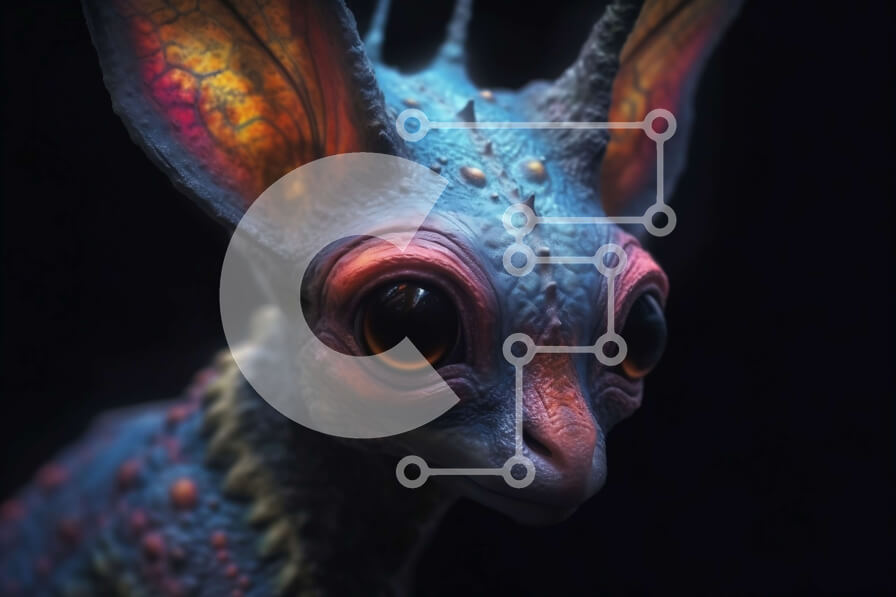 Intra Συλλεκτικό Ξύλινο Παζλ Plywood  4mm - Περίεργος μπλε εξωγήινος με μυτερά αυτιά και πολύχρωμα μάτια Σε Ξύλινο Κουτί - Διαστάσεις Puzzle: 10x10 cm – 25 κομμάτια