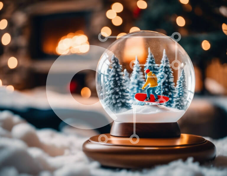 Intra Συλλεκτικό Ξύλινο Παζλ Plywood  4mm - Snow Globe με Miniature Snowboarder Σε Ξύλινο Κουτί - Διαστάσεις Puzzle: 10x10 cm – 25 κομμάτια