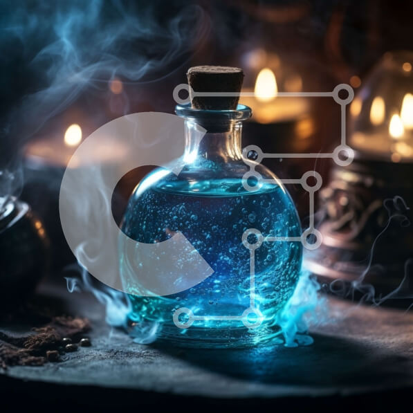 Intra Συλλεκτικό Ξύλινο Παζλ Plywood  4mm - Σαγηνευτική εικόνα του μπλε υγρού σε γυάλινο μπουκάλι με καπνό Σε Ξύλινο Κουτί - Διαστάσεις: 10x10 cm – 25 κομμάτια