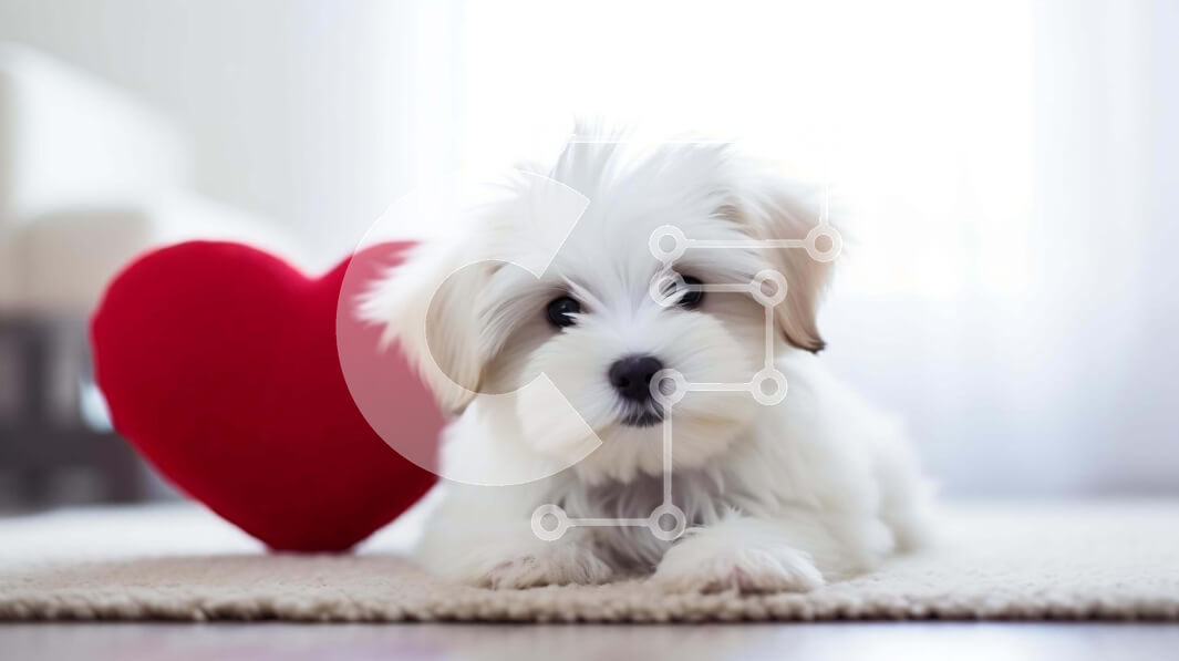 Intra Συλλεκτικό Ξύλινο Παζλ Plywood  4mm - Λευκό κουτάβι με μαξιλάρι σε σχήμα καρδιάς Σε Ξύλινο Κουτί - Διαστάσεις: 10x10 cm – 25 κομμάτια