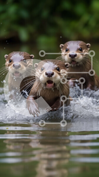 Σετ των 2 Intra Συλλεκτικό Ξύλινο Παζλ Plywood  4mm - Αξιολάτρευτα μωρά ενυδρίδες που παίζουν στο νερό Σε Ξύλινο Κουτί - Διαστάσεις: 10x10 cm – 25 κομμάτια