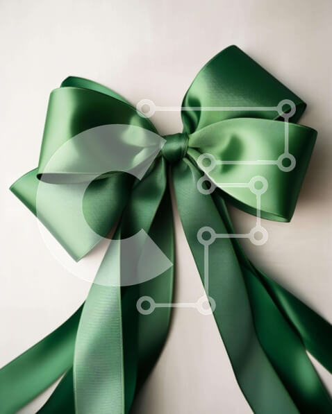 Intra Συλλεκτικό Ξύλινο Παζλ Plywood  4mm - Πράσινος σατέν φιόγκος σε ξύλινη επιφάνεια για τωρινή διακόσμηση Σε Ξύλινο Κουτί - Διαστάσεις Puzzle: 10x10 cm – 25 κομμάτια