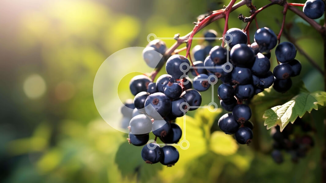 Intra Συλλεκτικό Ξύλινο Παζλ Plywood  4mm - Μαύρα σταφύλια στο αμπέλι με το φως του ήλιου μέσα από τα φύλλα Σε Ξύλινο Κουτί - Διαστάσεις: 10x10 cm – 25 κομμάτια