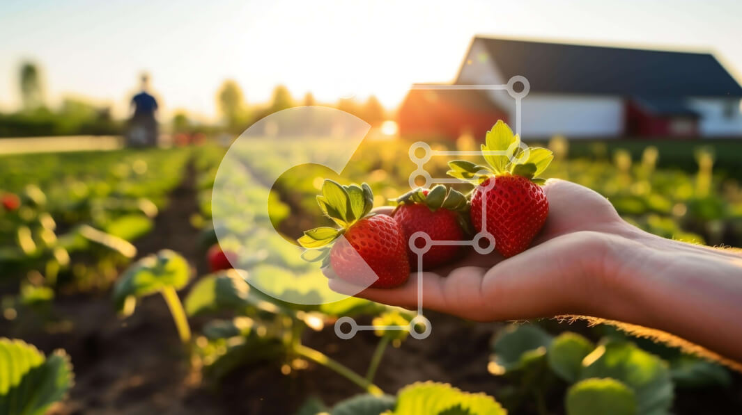 Intra Συλλεκτικό Ξύλινο Παζλ Plywood  4mm - Άτομο που κρατά φράουλες σε ένα γεωργικό χωράφι Σε Ξύλινο Κουτί - Διαστάσεις: 10x10 cm – 25 κομμάτια