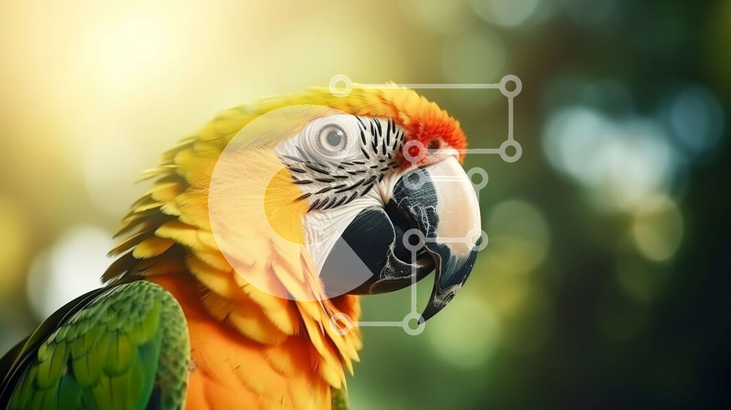 Intra Συλλεκτικό Ξύλινο Παζλ Plywood  4mm - Ζωηρόχρωμος παπαγάλος στο πράσινο φύλλωμα Σε Ξύλινο Κουτί - Διαστάσεις: 10x10 cm – 25 κομμάτια