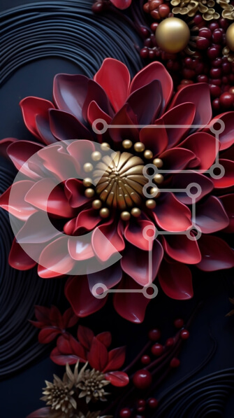 Σετ των 2 Intra Συλλεκτικό Ξύλινο Παζλ Plywood  4mm - Κοντινό πλάνο ενός κόκκινου λουλουδιού με χρυσές πινελιές Σε Ξύλινο Κουτί - Διαστάσεις: 10x10 cm – 25 κομμάτια